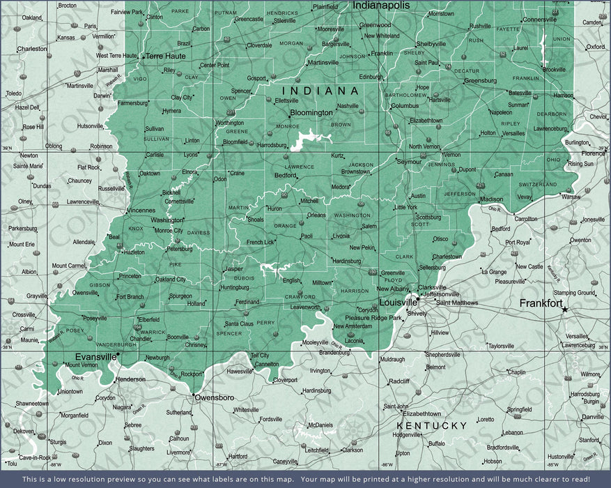 Push Pin Indiana Map (Pin Board) - Green Color Splash