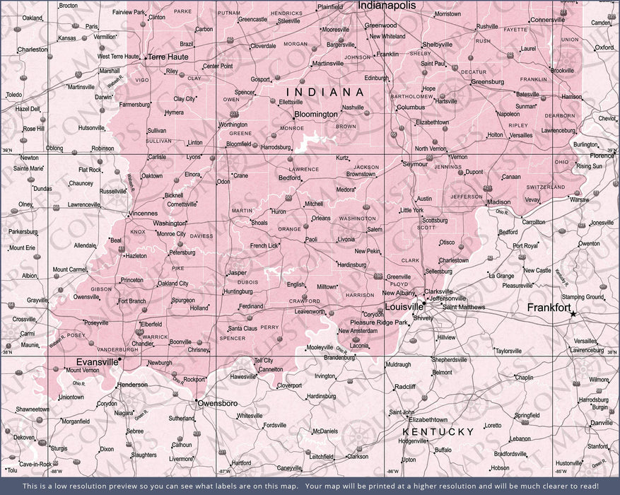 Push Pin Indiana Map (Pin Board) - Pink Color Splash