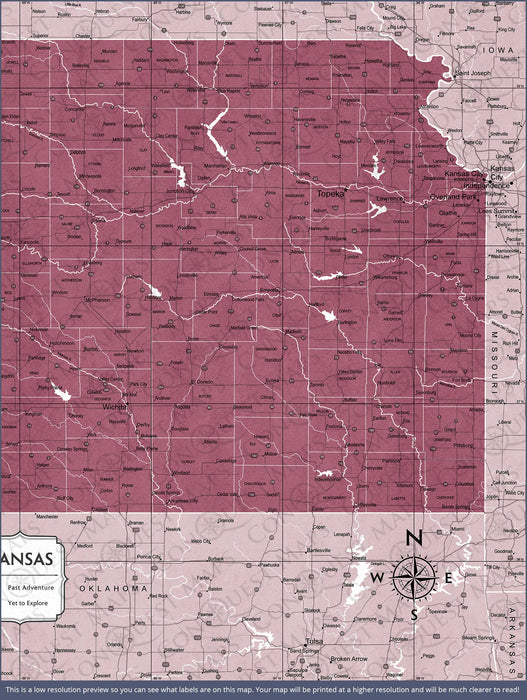 Kansas Map Poster - Burgundy Color Splash CM Poster
