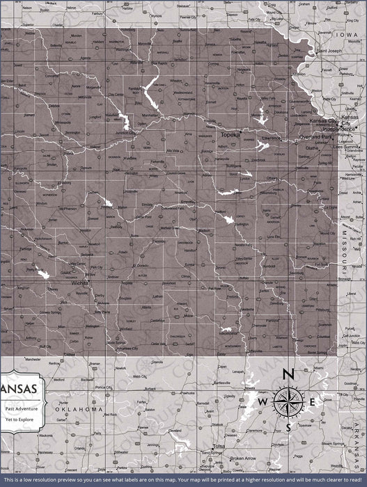 Push Pin Kansas Map (Pin Board/Poster) - Dark Brown Color Splash