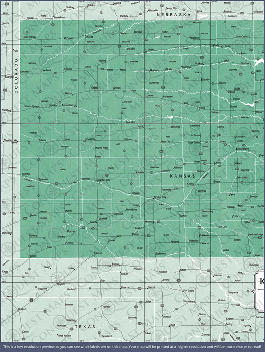 Kansas Map Poster - Green Color Splash CM Poster