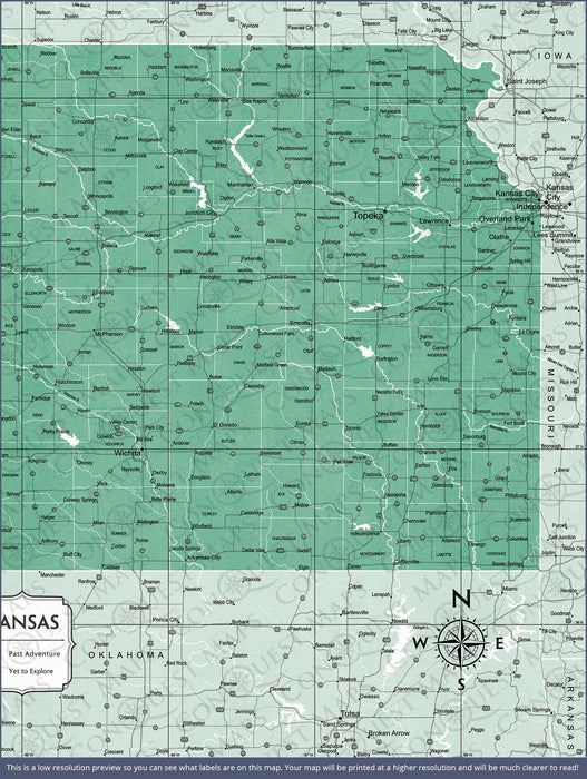 Push Pin Kansas Map (Pin Board) - Green Color Splash CM Pin Board