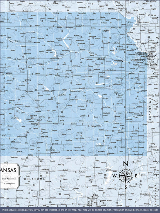 Kansas Map Poster - Light Blue Color Splash CM Poster