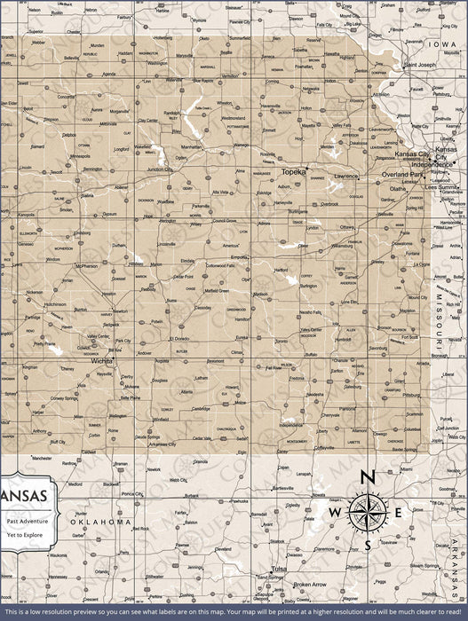 Kansas Map Poster - Light Brown Color Splash CM Poster