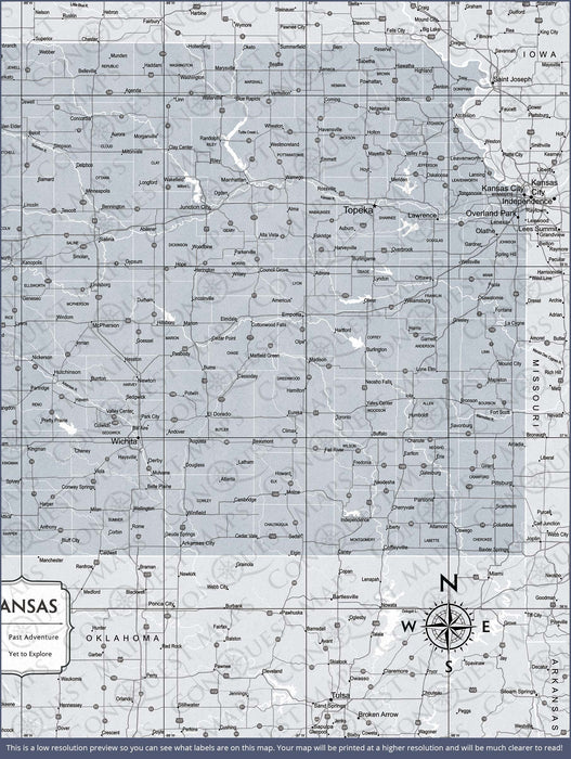 Push Pin Kansas Map (Pin Board) - Light Gray Color Splash CM Pin Board