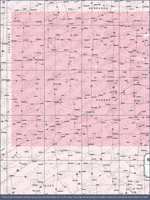 Kansas Map Poster - Pink Color Splash CM Poster