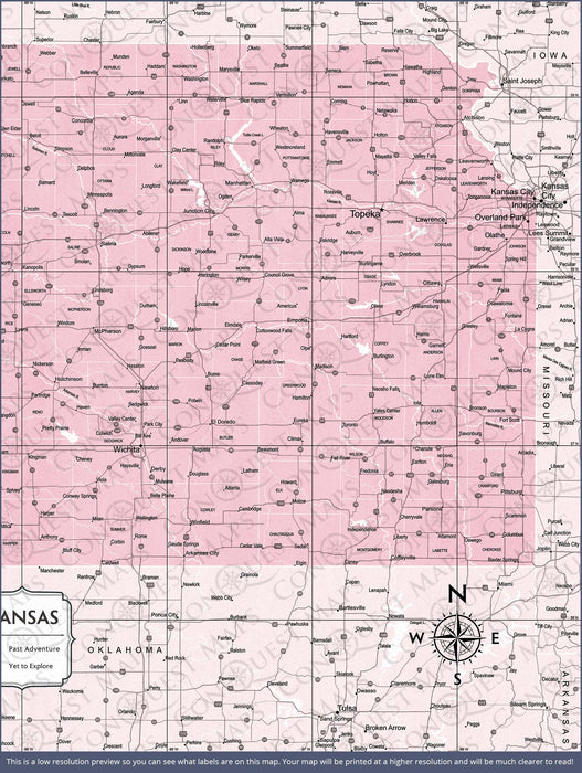 Push Pin Kansas Map (Pin Board) - Pink Color Splash CM Pin Board