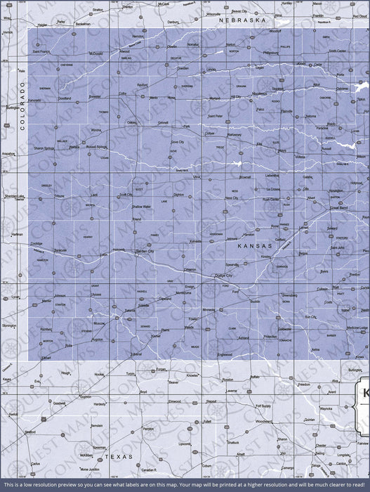 Push Pin Kansas Map (Pin Board) - Purple Color Splash