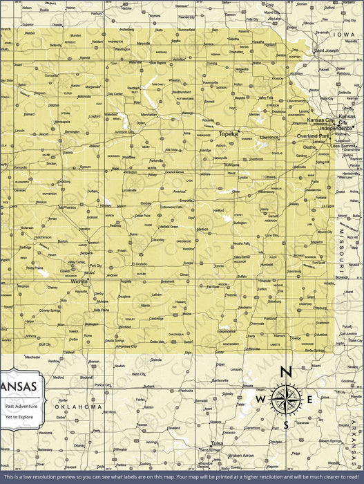 Push Pin Kansas Map (Pin Board) - Yellow Color Splash