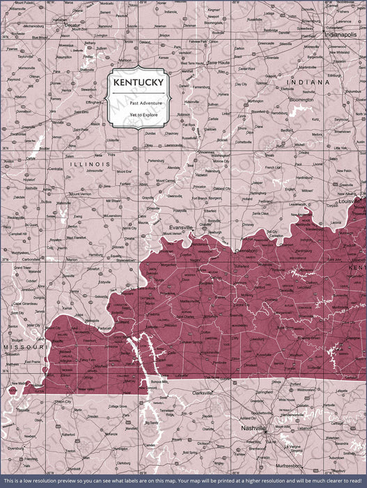 Kentucky Map Poster - Burgundy Color Splash CM Poster
