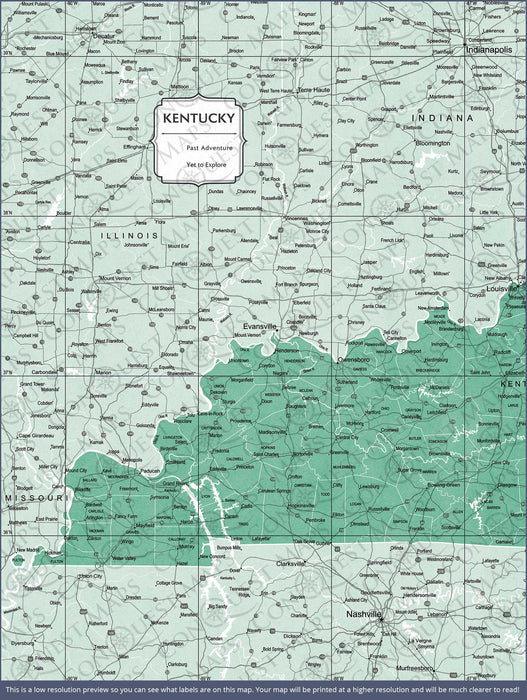 Kentucky Map Poster - Green Color Splash CM Poster