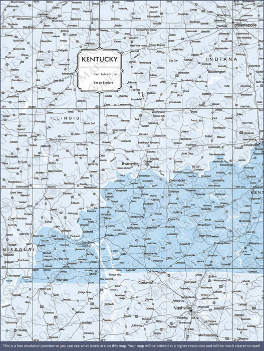 Kentucky Map Poster - Light Blue Color Splash CM Poster