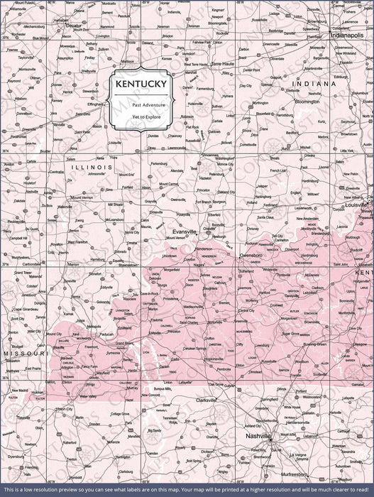 Push Pin Kentucky Map (Pin Board) - Pink Color Splash CM Pin Board