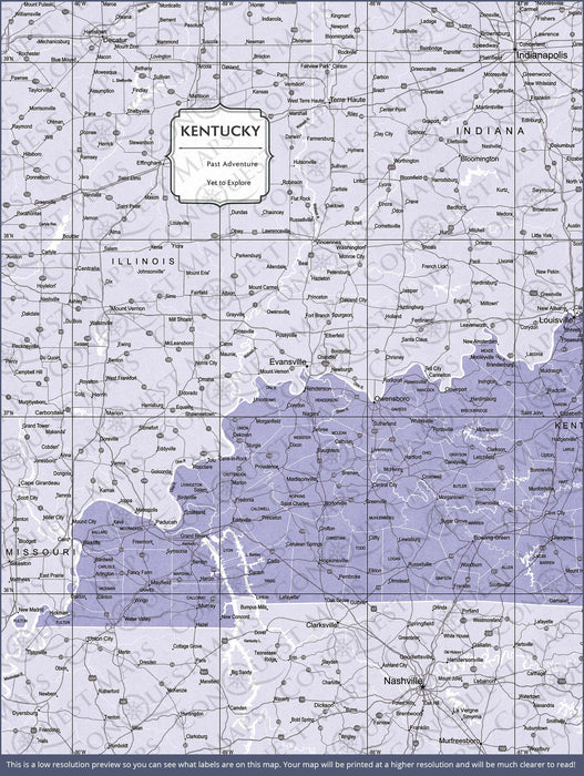 Kentucky Map Poster - Purple Color Splash CM Poster