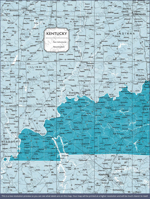 Kentucky Map Poster - Teal Color Splash CM Poster