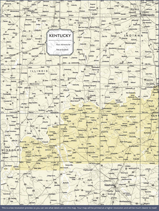 Kentucky Map Poster - Yellow Color Splash CM Poster