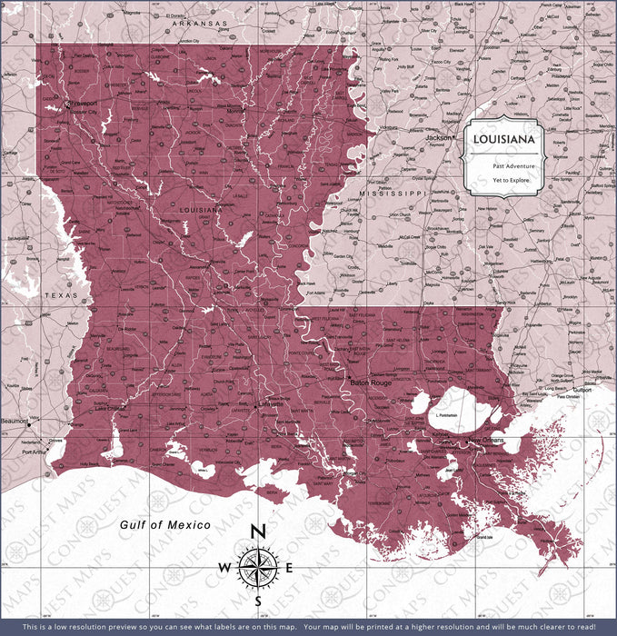 Push Pin Louisiana Map (Pin Board) - Burgundy Color Splash CM Pin Board