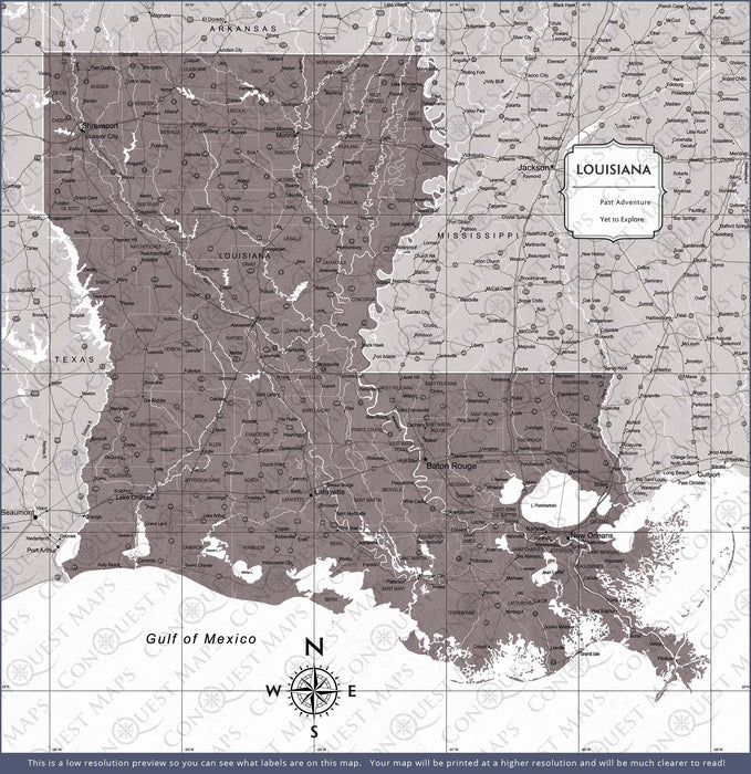Push Pin Louisiana Map (Pin Board) - Dark Brown Color Splash