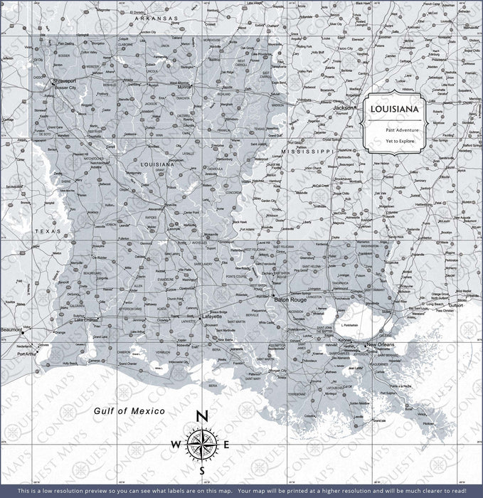 Push Pin Louisiana Map (Pin Board) - Light Gray Color Splash