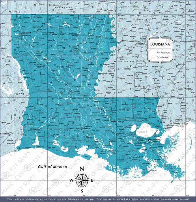 Louisiana Map Poster - Teal Color Splash CM Poster