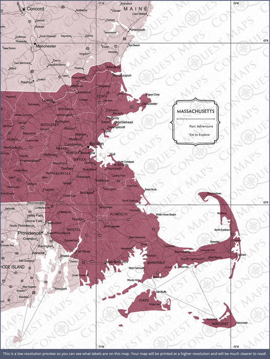 Massachusetts Map Poster - Burgundy Color Splash CM Poster