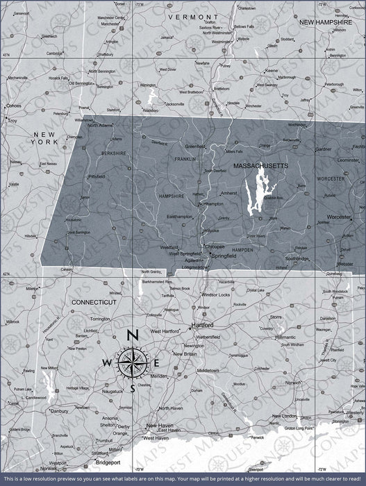 Push Pin Massachusetts Map (Pin Board) - Dark Gray Color Splash