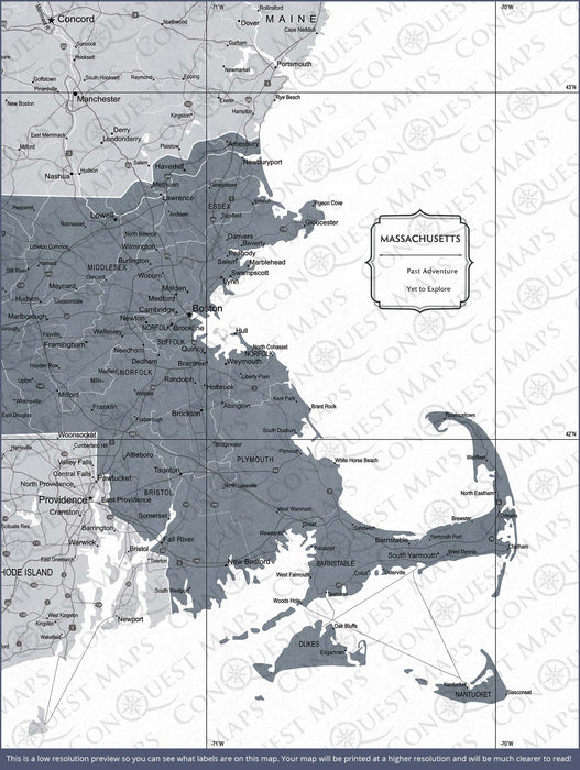 Massachusetts Map Poster - Dark Gray Color Splash CM Poster