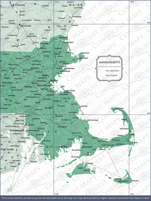 Massachusetts Map Poster - Green Color Splash CM Poster