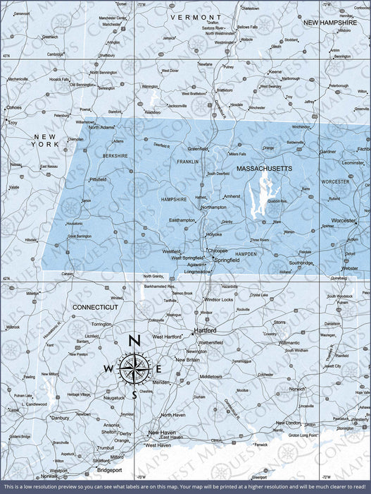 Push Pin Massachusetts Map (Pin Board) - Light Blue Color Splash
