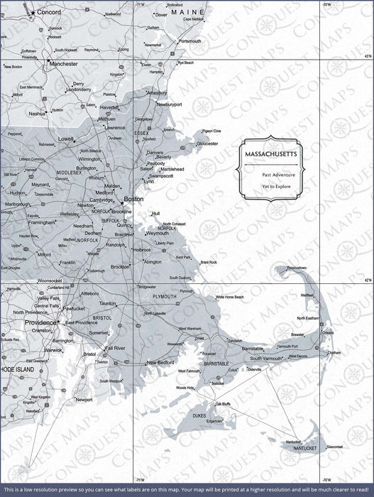 Push Pin Massachusetts Map (Pin Board) - Light Gray Color Splash