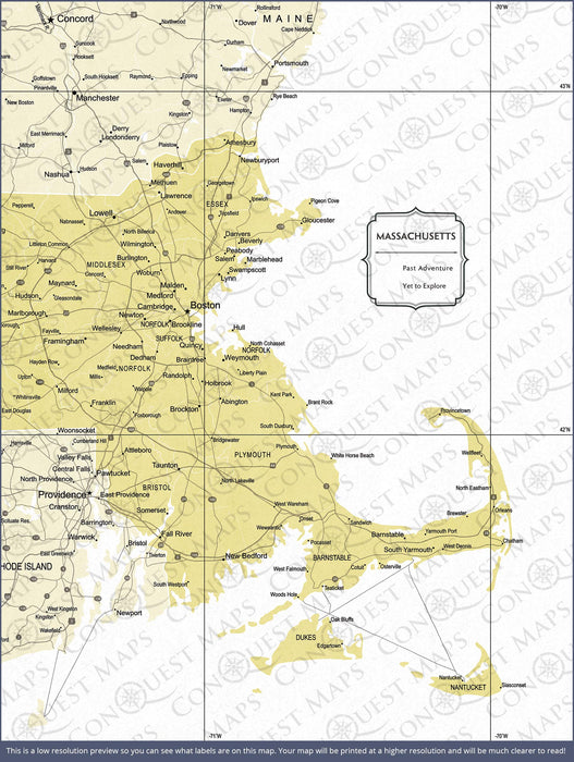 Push Pin Massachusetts Map (Pin Board) - Yellow Color Splash