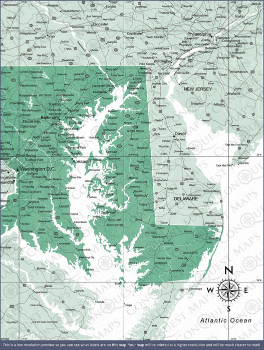 Maryland Map Poster - Green Color Splash CM Poster