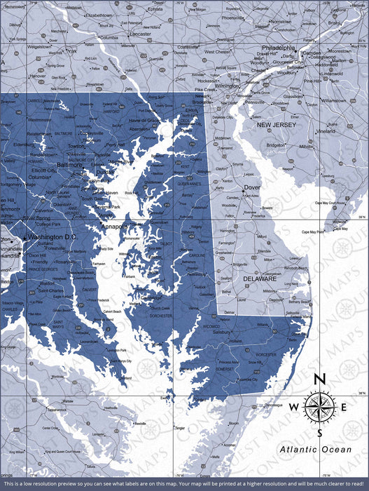 Maryland Map Poster - Navy Color Splash CM Poster