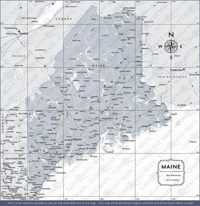 Push Pin Maine Map (Pin Board/Poster) - Light Gray Color Splash