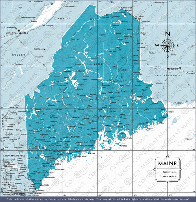 Maine Map Poster - Teal Color Splash CM Poster