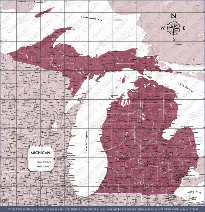 Michigan Map Poster - Burgundy Color Splash CM Poster