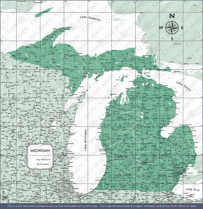 Push Pin Michigan Map (Pin Board) - Green Color Splash CM Pin Board