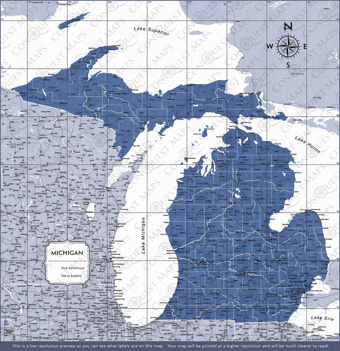 Push Pin Michigan Map (Pin Board) - Navy Color Splash CM Pin Board