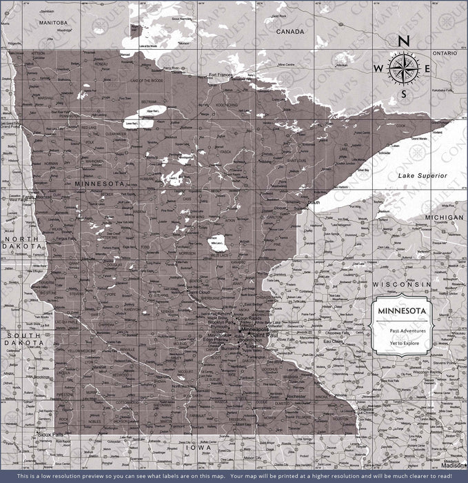 Push Pin Minnesota Map (Pin Board/Poster) - Dark Brown Color Splash