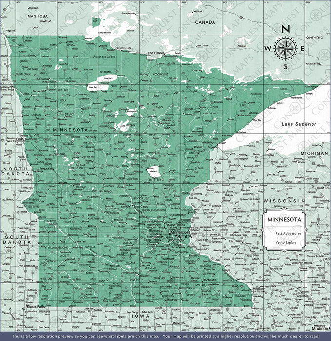Push Pin Minnesota Map (Pin Board) - Green Color Splash CM Pin Board