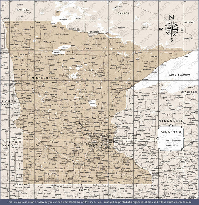 Minnesota Map Poster - Light Brown Color Splash - Conquest Maps LLC