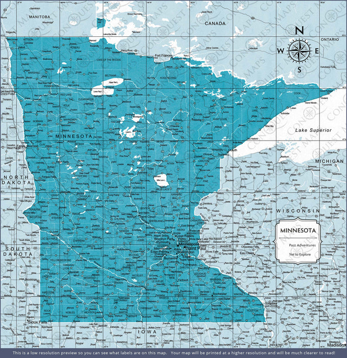 Minnesota Map Poster - Teal Color Splash - Conquest Maps LLC