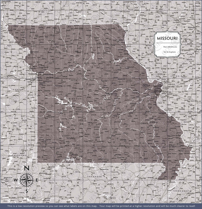 Push Pin Missouri Map (Pin Board) - Dark Brown Color Splash