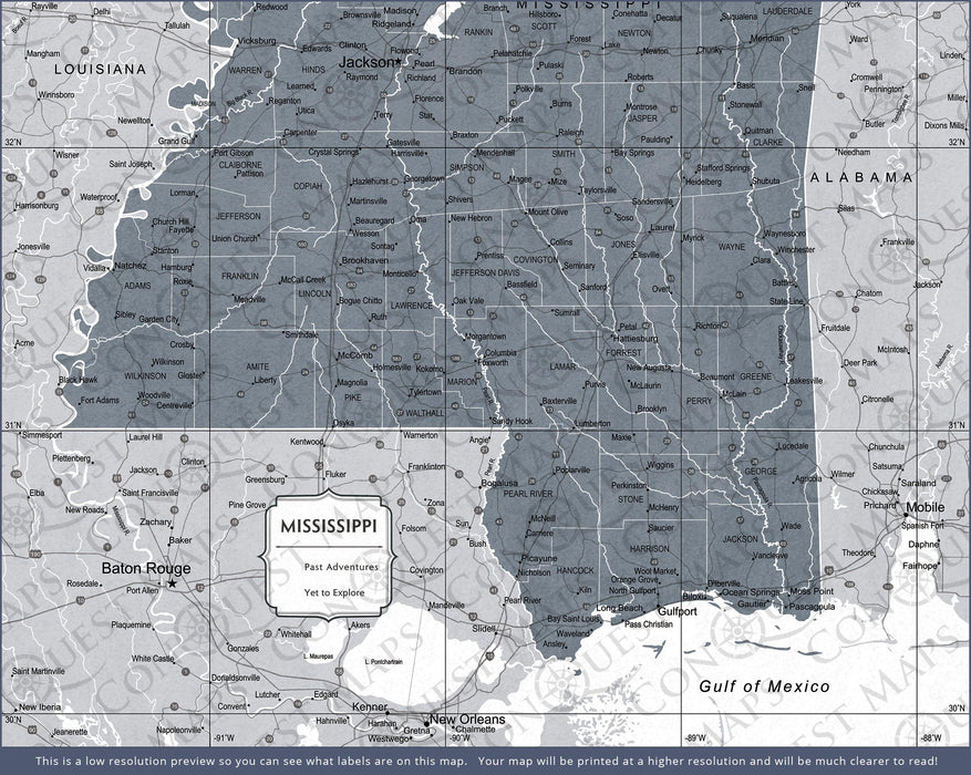 Push Pin Mississippi Map (Pin Board) - Dark Gray Color Splash