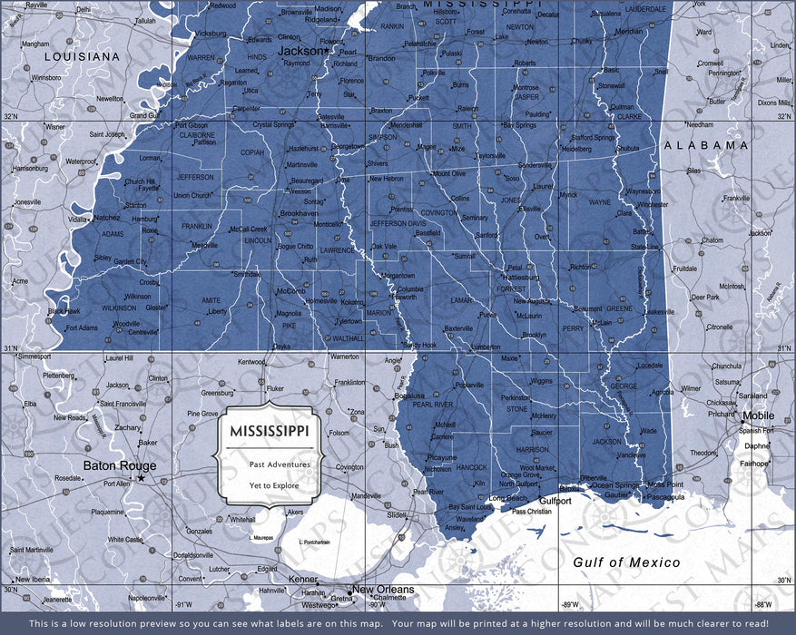 Push Pin Mississippi Map (Pin Board/Poster) - Navy Color Splash