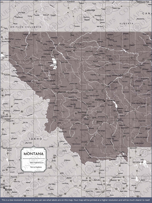 Push Pin Montana Map (Pin Board) - Dark Brown Color Splash