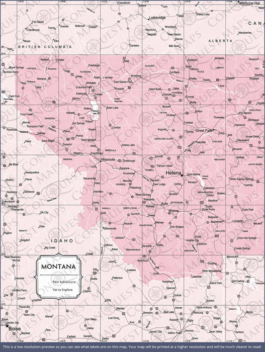 Push Pin Montana Map (Pin Board/Poster) - Pink Color Splash