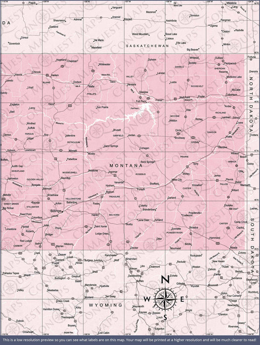 Push Pin Montana Map (Pin Board) - Pink Color Splash CM Pin Board