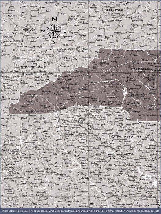 Push Pin North Carolina Map (Pin Board) - Dark Brown Color Splash