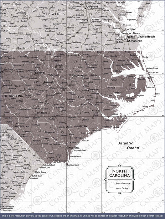 Push Pin North Carolina Map (Pin Board) - Dark Brown Color Splash